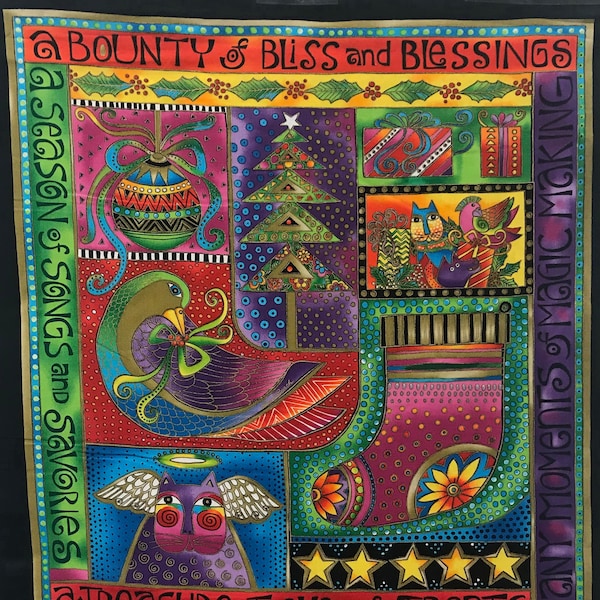 Vintage Laurel Burch Christmas Panel Bountiful Blessings / Panel 23"x22" / Out of Print / #90350-1