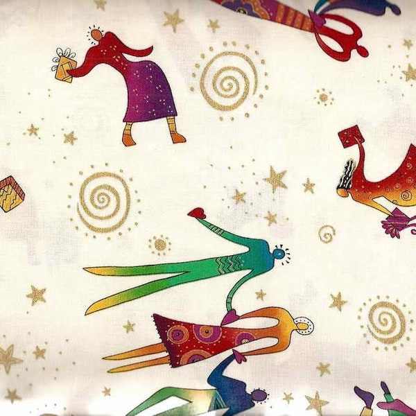 Laurel Burch Holiday Collection Christmas Fabric / People With Presents #90054-1 / Sold in 1/2 Yd Increments / Multiple Yards Available