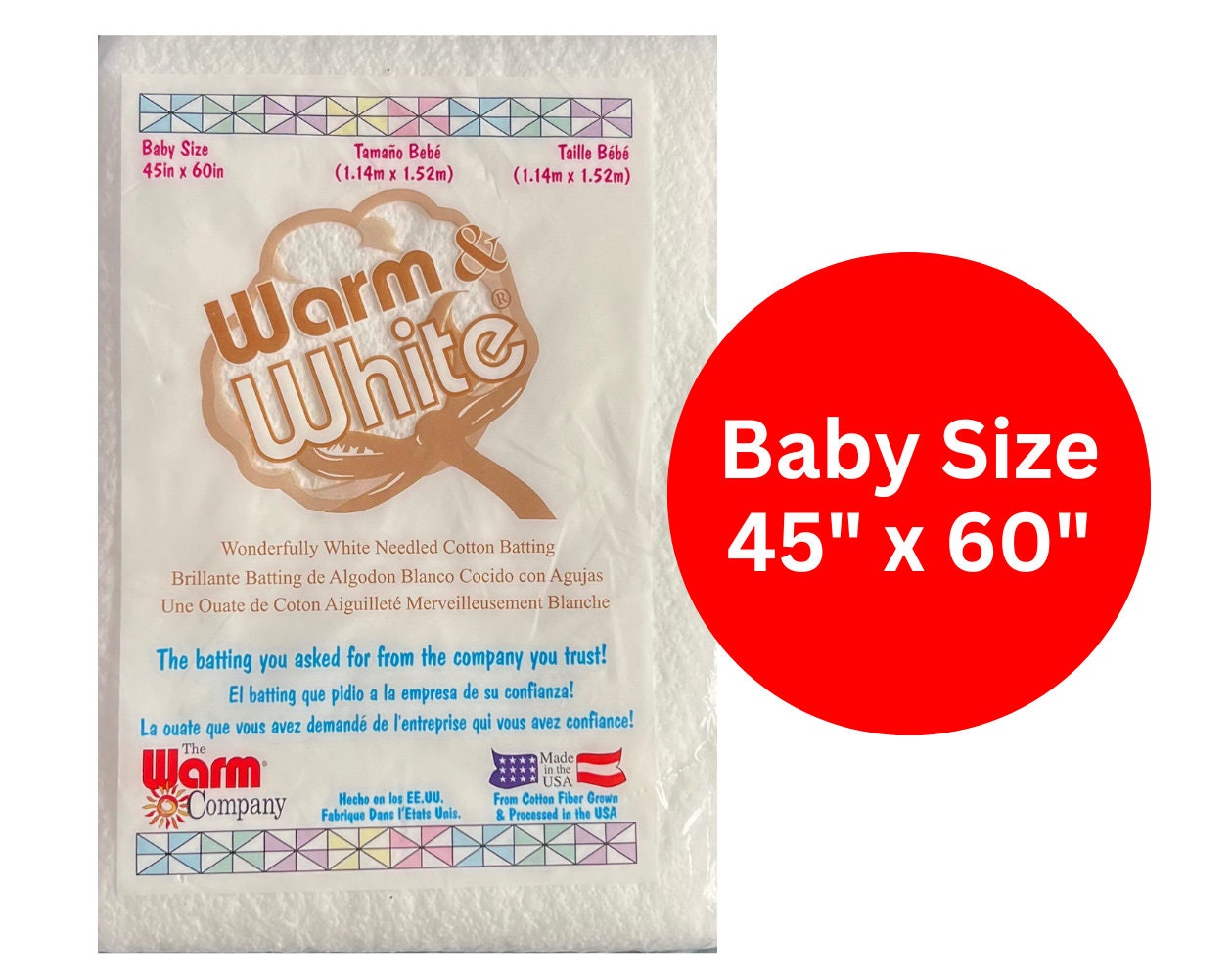 Warm and White Cotton Batting - Craft Size 34-inch x 45-inch