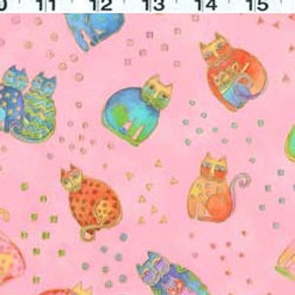 Laurel Burch Fanciful Felines Fabric / Cats on Pink #90344-7 / Sold in 1/2 Yd Increments / Multiple Yards Available