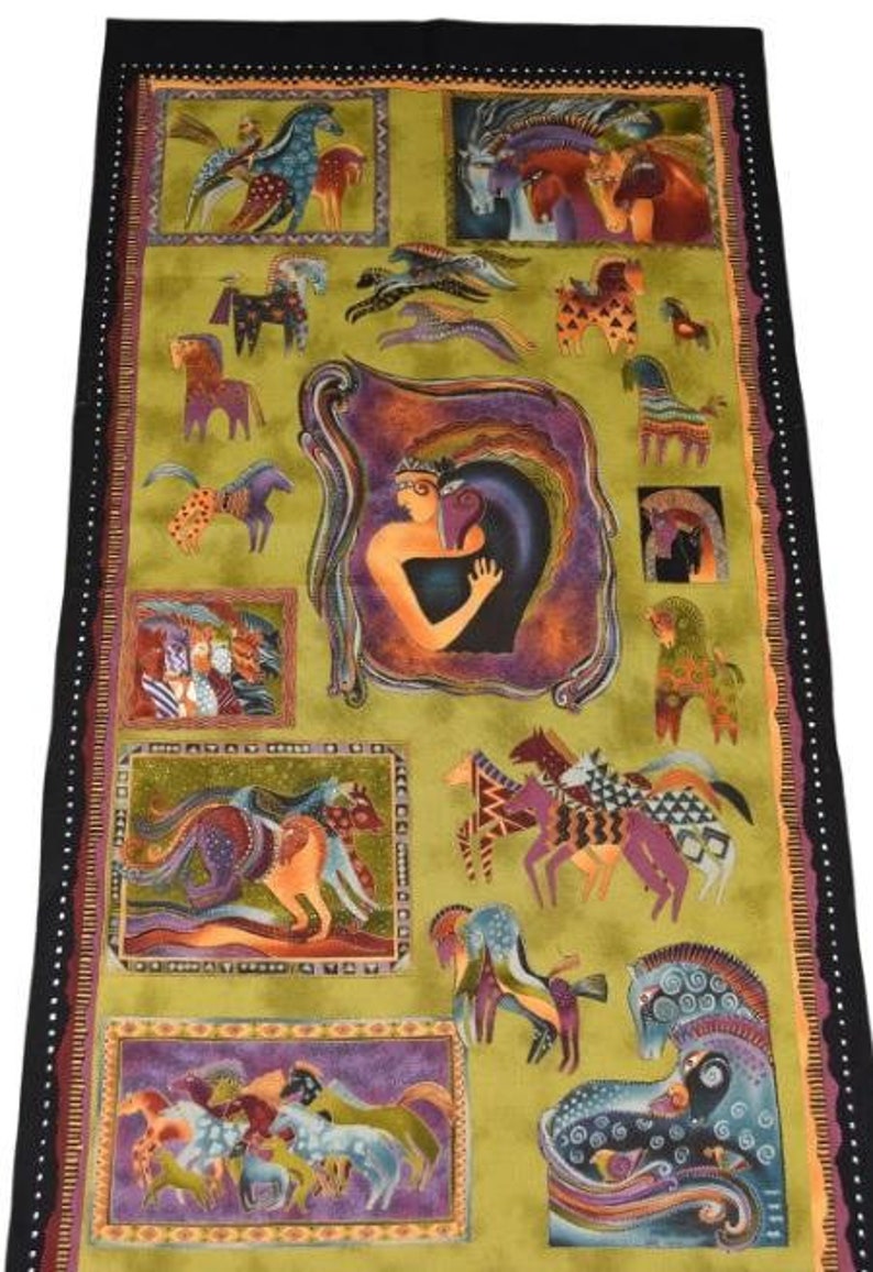 Vintage Laurel Burch Mythical Horses Fabric Panel Green Etsy