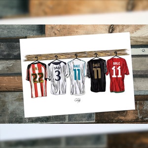 Gareth Bale Themed Career Dressing Room Kit Print Hand Illustrated Design