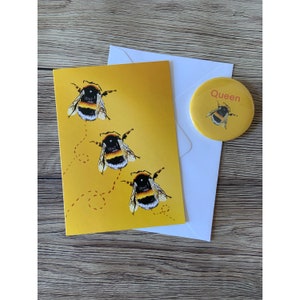 Bumble Bee Anlaß Karte mit Queen bee Abzeichen Set Originalzeichnung