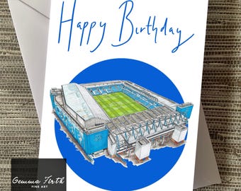 Tarjeta de cumpleaños con dibujo de Goodison Park / Tamaño A5 / Tarjeta de martillo hecha a mano / Tarjeta de cumpleaños de fan de los caramelos