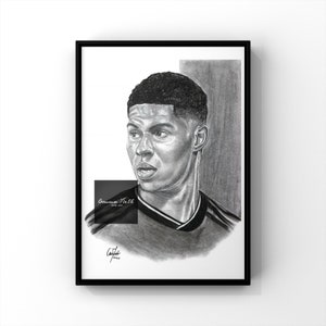 Dibujo inspirado en Marcus Rashford, impresión A4, obra de arte original, impresiones de fútbol, regalo de cumpleaños, decoración de fútbol, regalos de Navidad