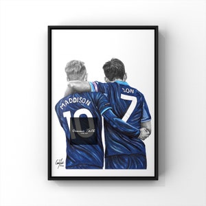 Zeichnung von James Maddison und Sohn Heung-Min Inspirierte Zeichnung A4 Bleistiftzeichnung Sporen | Fußball Poster | Geburtstagsgeschenk | Fußball Dekor |