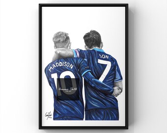 ジェームズ・マディソンとソン・フンミンにインスパイアされた絵 A4 鉛筆画 スパーズ | フットボール プリント | 誕生日プレゼント | フットボール デコレーション |