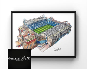 Stamford Bridge Stadium themed drawing | Football Prints | Birthday Gift | Football Decor | A4 A5 A3 Football Print | Chels Fan Gift