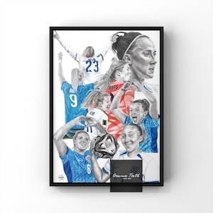 Löwinnen inspirierte Fußball Zeichnungen Druck A4 Collage Bleistift Zeichnung Original Kunst