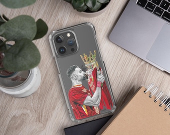 Mo Salah inspirierte Bleistiftzeichnung durchsichtige Hülle für iPhone® | Fußball Geschenke, Fußball Handyhülle |