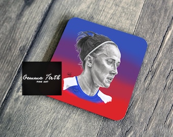 Posavasos con diseño de Lucy Bronze inspirado en el deporte femenino, diseño de la Eurocopa femenina, fútbol femenino, regalo para fans del Chelsea.