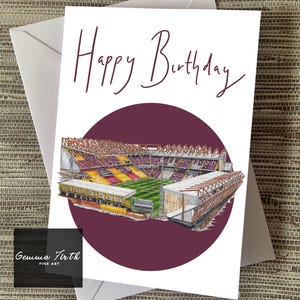 Valley Parade tekening verjaardagskaart | Handgemaakte HAMERKAART A5-formaat |