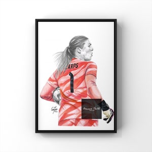 Mary Earps inspirierte Druck Bleistift Zeichnung Original Kunstwerk Fußballer Zeichnung Löwinnen