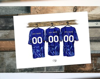 CFC Themed Dressing Room Kit Print 24/25 Print Hand Illustrated Design Personalise | Football Prints | Chelsea Fan Gift | Football gift