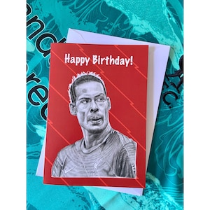 Virgil Van Dijk Verjaardagskaart Liverpool FC-thema Originele kunstwerken