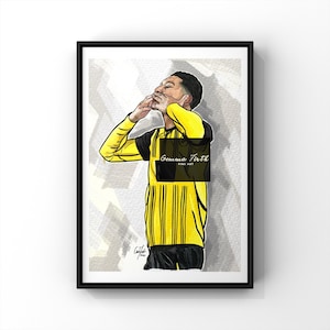Stampa di disegno ispirato a Jobe Bellingham in formato A4, opera d'arte originale / stampe di calcio / regalo di compleanno / decorazioni di calcio / regalo di Natale /