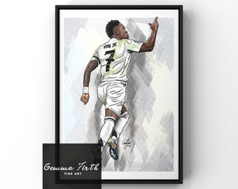 Drawing Of Vinicius Jr Inspired illustration print Original Artwork | Football Prints | Birthday Gift | Football Decor | Christmas Gifts |