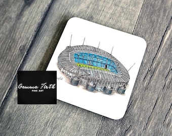 City/Etihad Stadium-inspirerad teckningsunderlägg handgjord handritad design | Fotbollsunderlägg | Fotbollsstadionpresent | Fotbollsdekor |