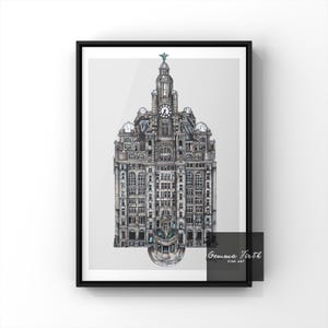 The Liver Building Prints Liverpool themed drawing | Football Prints | Liverpool Prints | Travel Decor | A4 A5 A3 Architectural Print