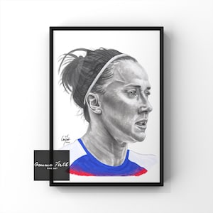 Lucy Bronze inspired Print Pencil Drawing Original Artwork footballer drawing Lionesses, Women&#39;s Euros, Women&#39;s football, Chels Fan Gift