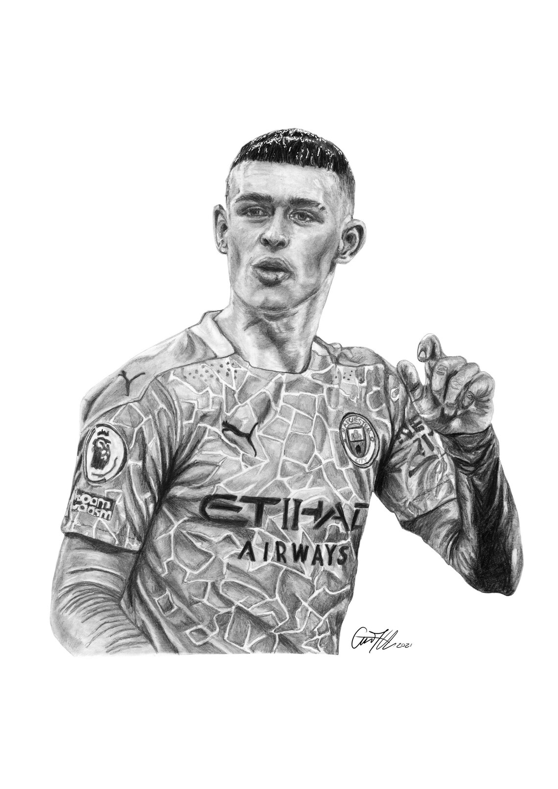 Manchester City Print Phil Foden Drawing Etsy