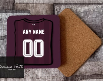 Personalised Hearts themed Coaster Customisable Original hand drawn Artwork 24/25 | Football Gifts | Christmas Gift | Birthday Gift