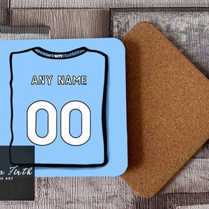 Personalised City themed Coaster Customisable Original hand drawn Artwork 24/25 | Football Gifts | Christmas Gift | Birthday Gift