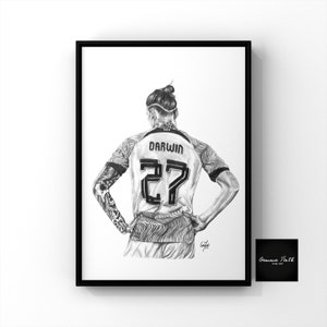 Darwin Nunez Drawing print A4 Original Art Liverpool themed drawing | Football Prints | Birthday Gift | Football Decor | Christmas Gift |