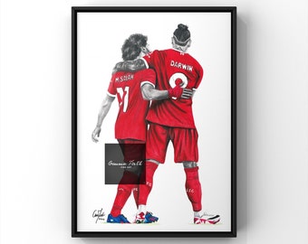 Drawing of Darwin Nunez And Mo Salah Inspired print A4 Liverpool themed drawing | Football Prints | Birthday Gift | Football Decor |