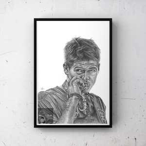 Impresión de dibujo a lápiz A4 de Steven Gerrard, diseño con temática de Liverpool, impresiones de fútbol, regalo de cumpleaños, decoración de fútbol, regalos de Navidad