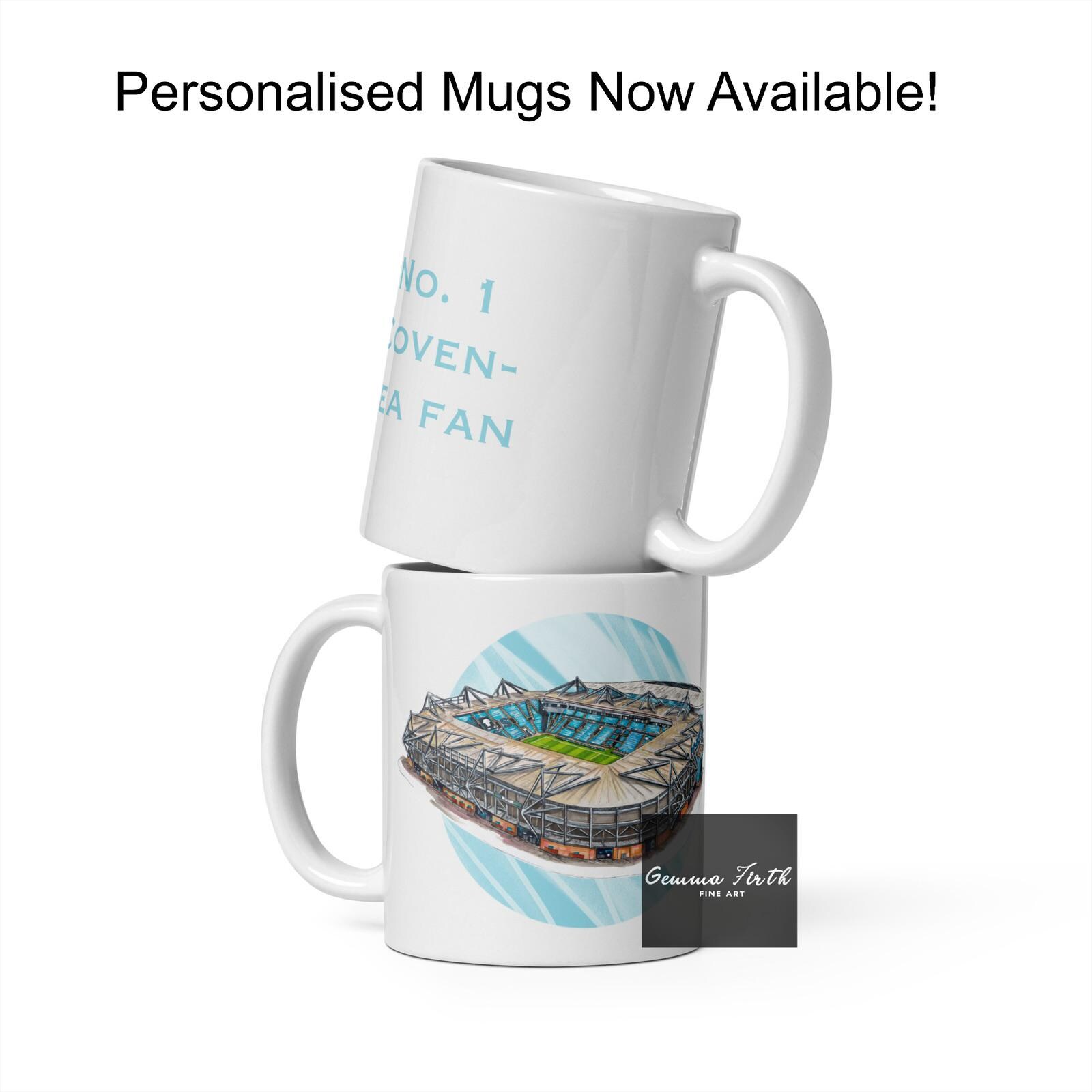 Personalised Coventry Stadium Mug Original Artwork | Any Name or Message Mug | Football Mug | Funny Football Mugs