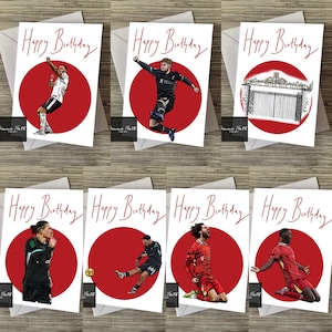 Cartões de aniversário inspirados nas ilustrações dos Reds tamanho A5 feitos à mão | Cartão de aniversário do Liverpool | Cartões de aniversário do futebol |
