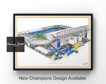 Elland Road themed drawing | Football Prints | Birthday Gift | Football Decor | A4 A5 A3 Football Print | Leeds Fan Gift | Leeds Champions