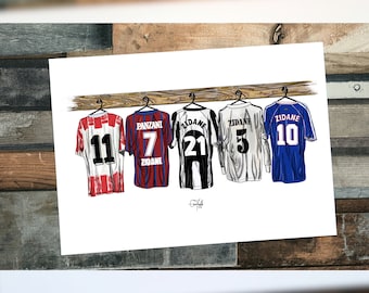 Zidane Themed Career Dressing Room Kit Print Hand Illustrated Design