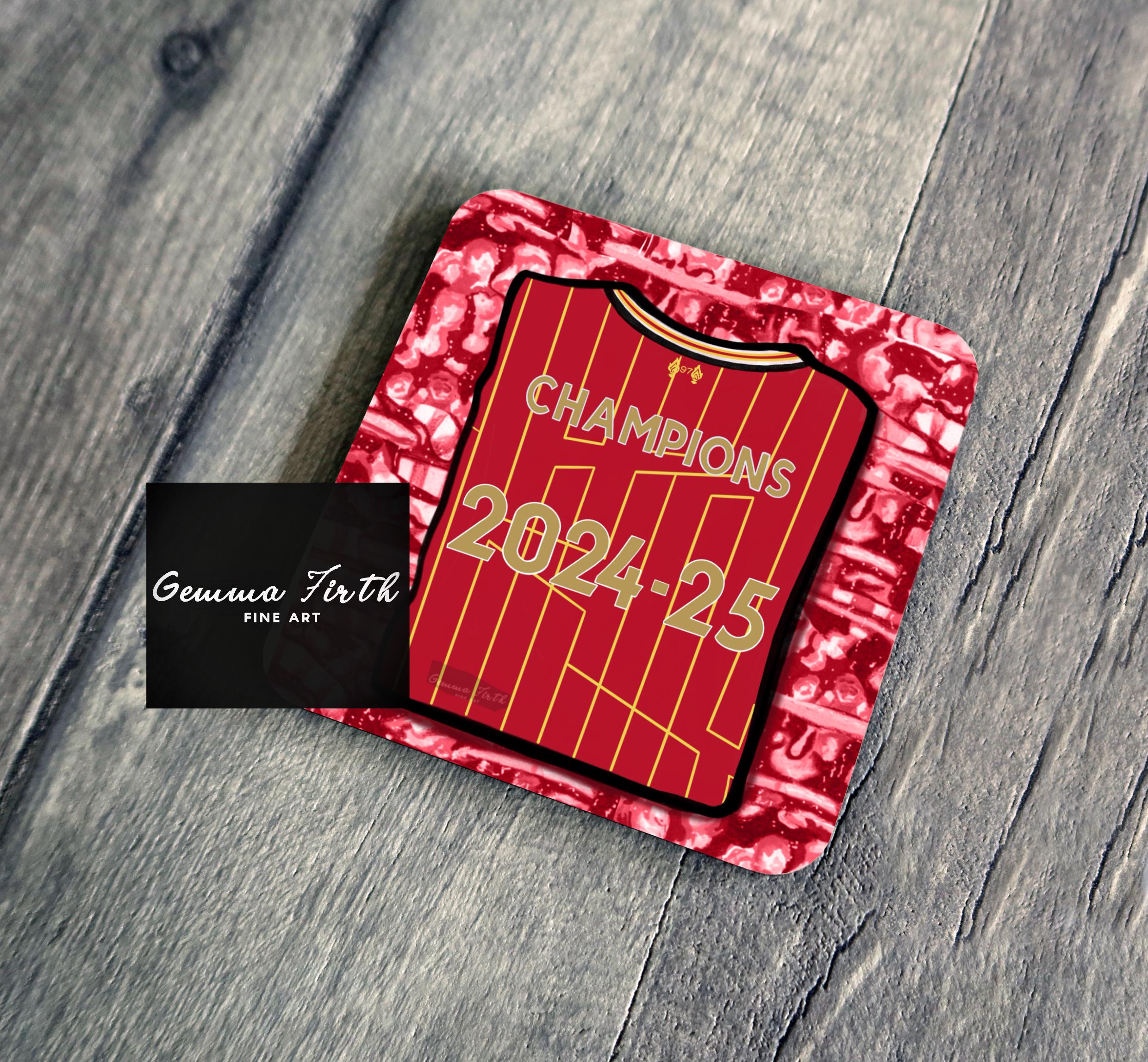 Posavasos de la Liga de Campeones 24/25. Regalo para fans de los Reds. Diseño ilustrado a mano.