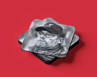 Dibujo a lápiz de Jürgen Klopp, posavasos, obra de arte original