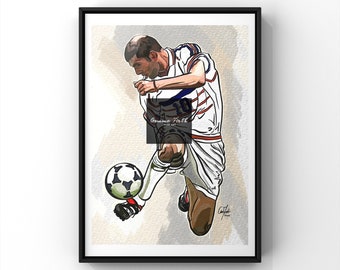Op tekening van Zizou geïnspireerde tekening print origineel A4-kunstwerk | Voetbalafdrukken | Verjaardagscadeau | Voetbaldecoratie | Kerstcadeau |