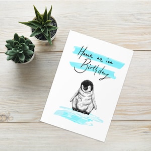 Jolie carte d'anniversaire dessin pingouin format A5 CARTE MARTEAU faite main