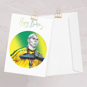 Carte d'anniversaire dessin Ronaldo du Brésil format A5 CARTE MARTEAU faite main