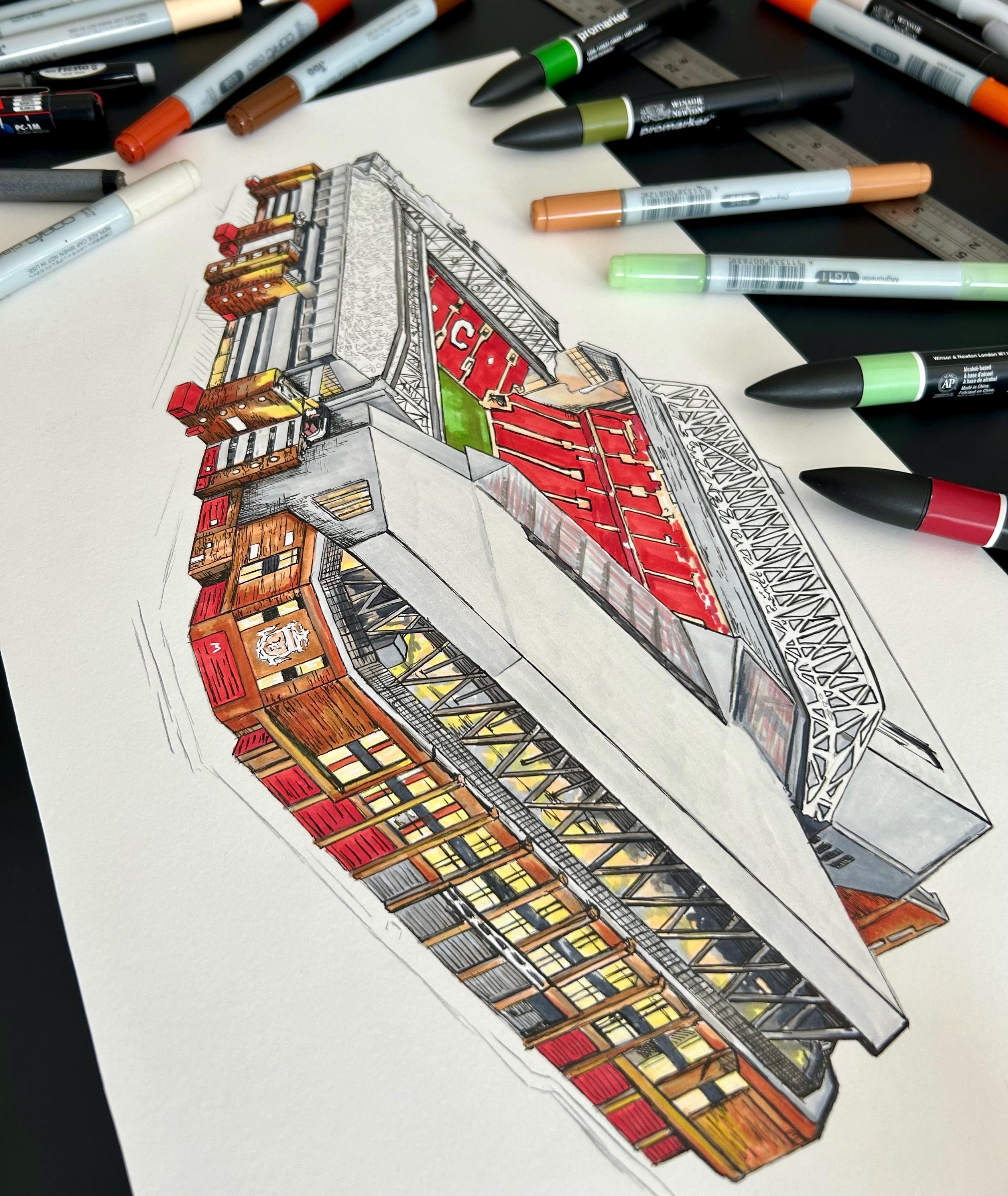 Anfield Stadium Inspired Drawing Coaster Handmade Hand Drawn Design ...
