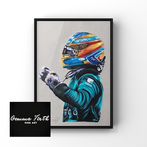 Farbe Bleistift Zeichnung von Fernando Alonso A4 A5 A3 UNGERAHMT DRUCK | F1 Druck | Formel 1 Geschenk | F1 Poster | Rennsport Dekor