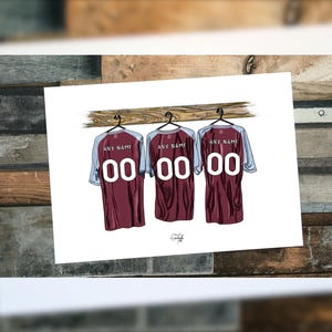 Personalised Football Prints | A Villa Fan Gift | Villa Print 24/25 | Aston Villa Fan Poster | Any Name Any Number | Villa Fan Birthday Gift