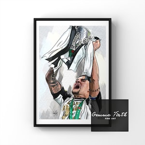 Bekerwinnaars Bruno Guimarães A4 A5 A3 afdrukillustratie | Voetbalafdrukken | Verjaardagscadeau | Voetbaldecoratie |
