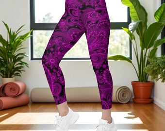 High Waisted Leggings for Women Floral Print with Pockets - Workout, Yoga, Activewear