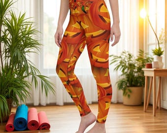 Leggings de yoga femme imprimé citrouille - Entraînement d'Halloween automne taille haute en tenue de sport
