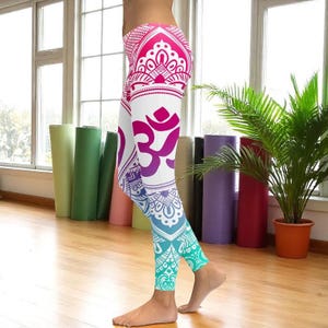 Colorful Mandala Om Leggings for Women, High Waist Yoga Pants, Vibrant Printed Tights, Festival Clothing, Yoga Gifts, Womens Pants