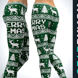Ugly Christmas Green Printed Leggings For Women, Best Christmas Gift for Her, Sexy Yoga Pants, Tiktok Leggings, Plus Size High Waist Legging