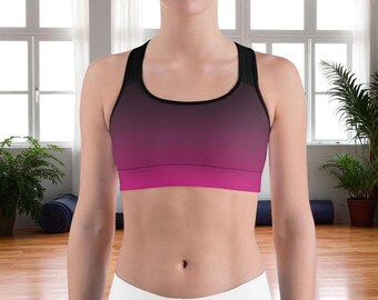 Naadloze sport-bh gewatteerde ombre zwart roze sportkleding voor dames, yoga, hardlopen, training