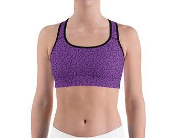 Purple Sports Bra Crop Top: Black Line Workout Activewear for Women Gym Yoga