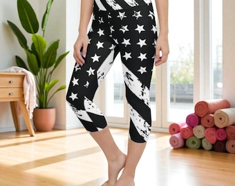 High Waisted Leggings American Flag Yoga Pants for Women - Patriotic Workout Activewear